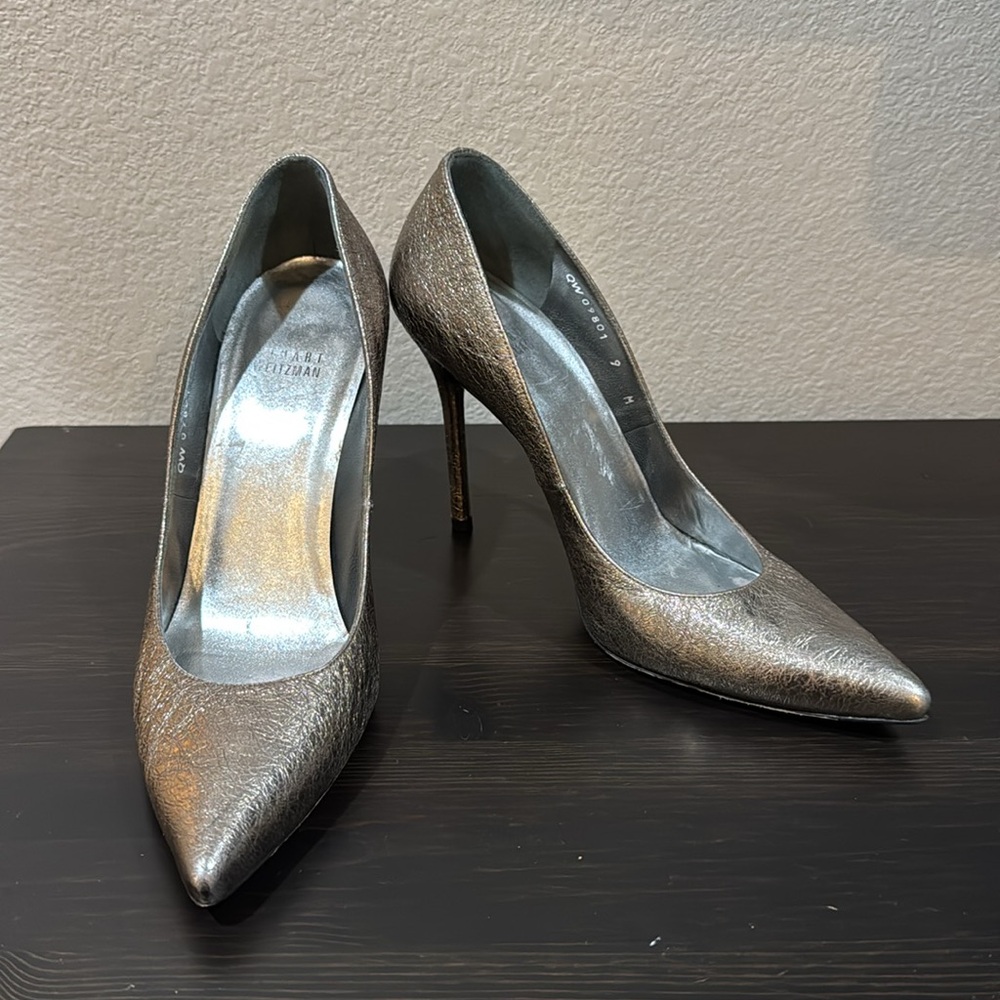 Stuart Weitzman Metallic Silver Heel Pumps